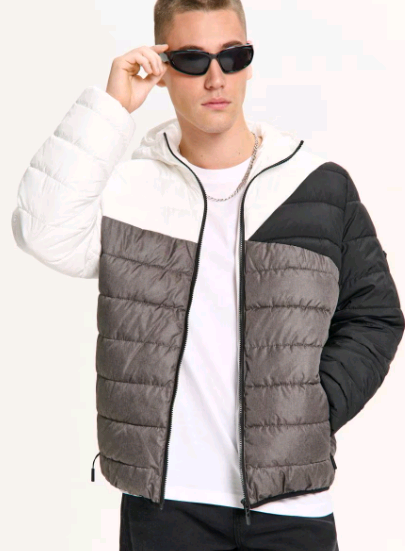 Дута стьобана куртка з капюшоном CROPP 947HX-99X Трикольорова р.М, L